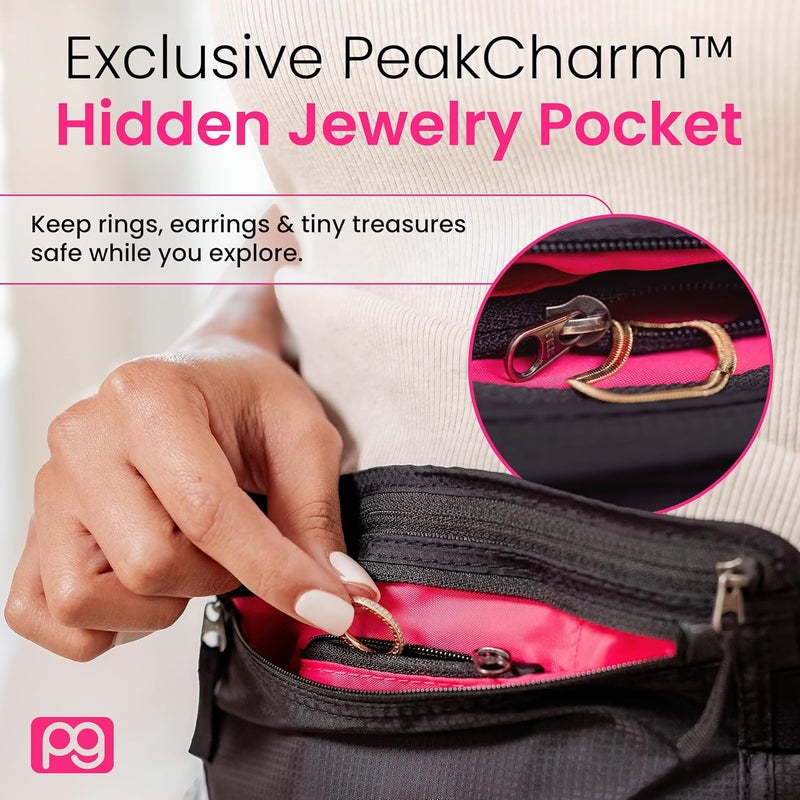 Peak Gear حزام نقود نسائي - حقيبة خفية للسفر حول الخصر للنساء | مانع RFID، حامل جواز سفر رفيع تحت الملابس مع جيب مجوهرات PeakCharm + 2 علامة استرداد ReturnMe™ - Image 3